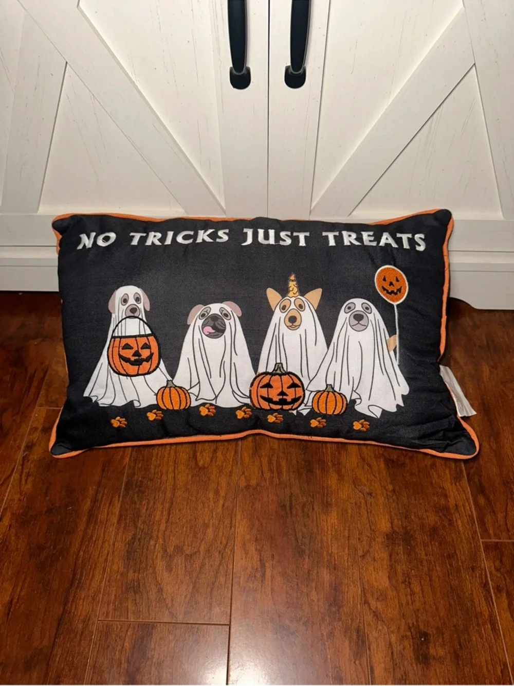 No Tricks Just Treats Halloween Dogs Trick or Treating Decorative Pillow